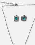 Aqua Halo Cubic Zirconia Pendant and Earring Set