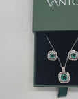 Aqua Halo Cubic Zirconia Pendant and Earring Set